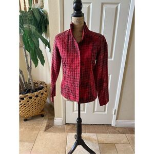 Chico's Women's Floral Cotton Blend Tapestry Blazer Jacket Red Size Medium